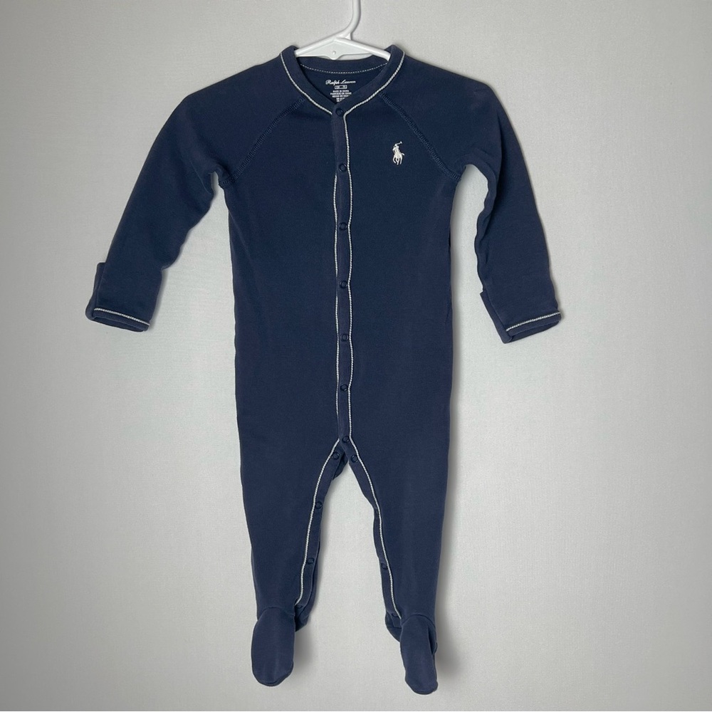 Ralph Lauren Baby Boy Cotton Jersey Footed Coverall Sleeper 6-9 Months Blue Navy